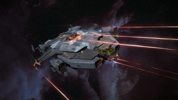 Valkyrie Flying In Space Firing All Guns Scaled