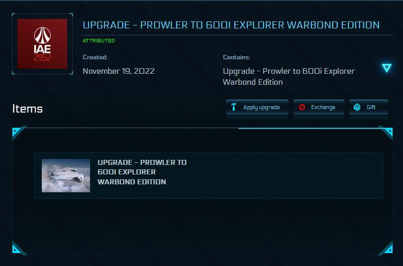 Esperia Prowler to Origin 600I Explorer Upgrade CCU
