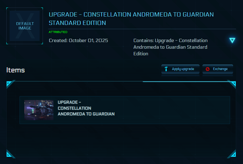  RSI Constellation Andromeda to Mirai Guardian Upgrade CCU