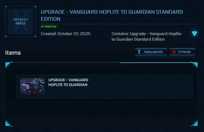 Aegis Vanguard Hoplite to Mirai Guardian Upgrade CCU