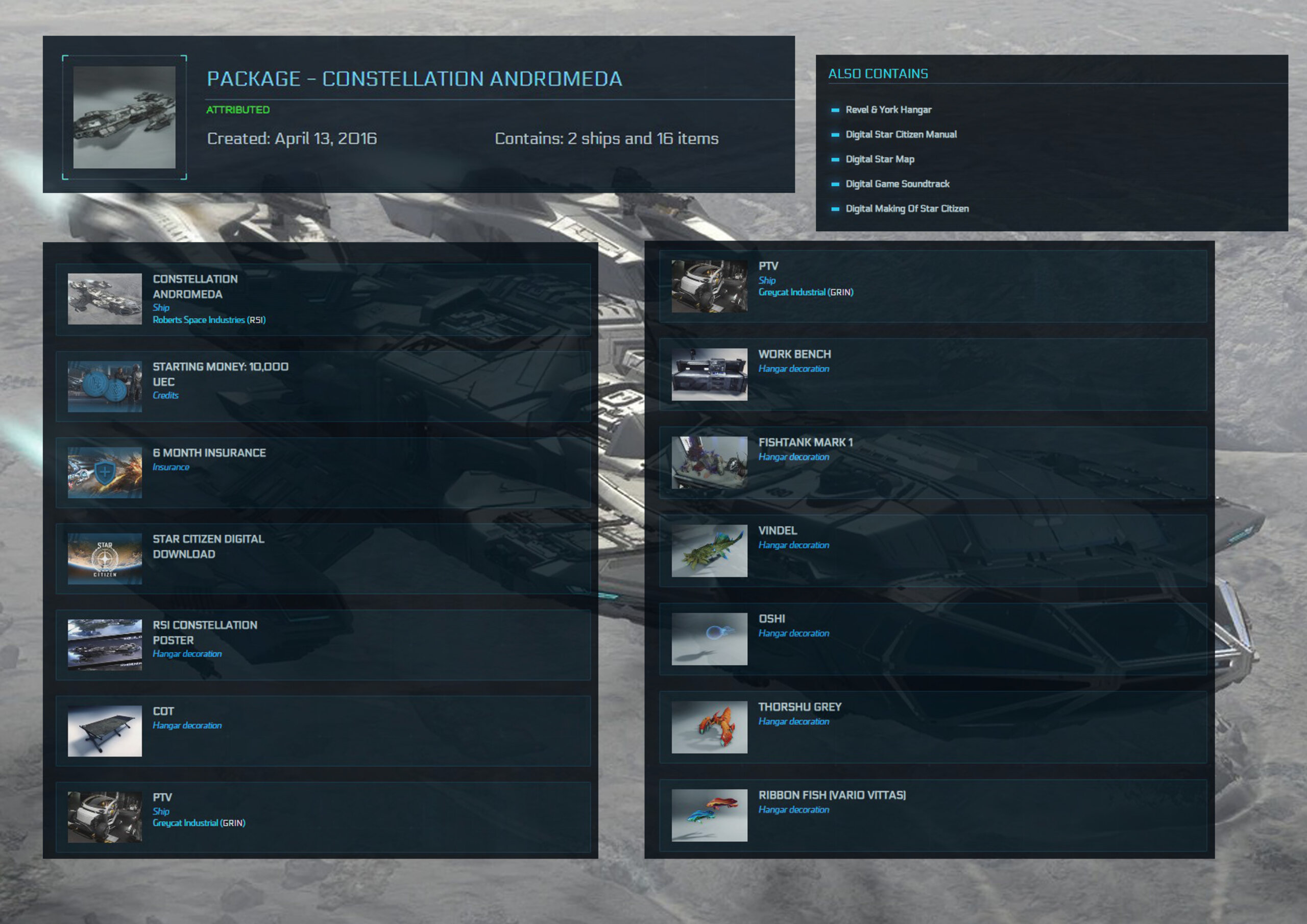 PACKAGE – CONSTELLATION ANDROMEDA (Schiff und Fahrzeug + Digital Items)