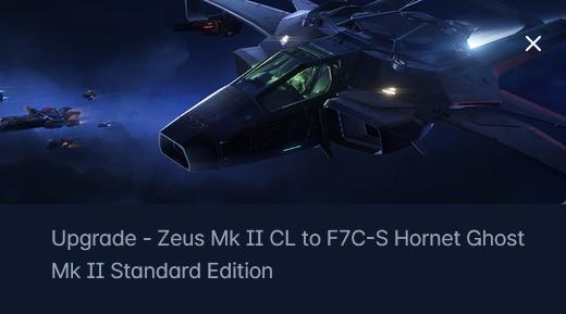 RSI Zeus Mk II CL to Anvil F7C-S Hornet Ghost Mk II Upgrade CCU